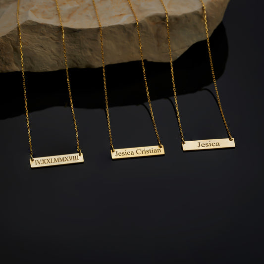 Silver Bar Necklace • Custom Gold Bar • Name Bar Friend Gift