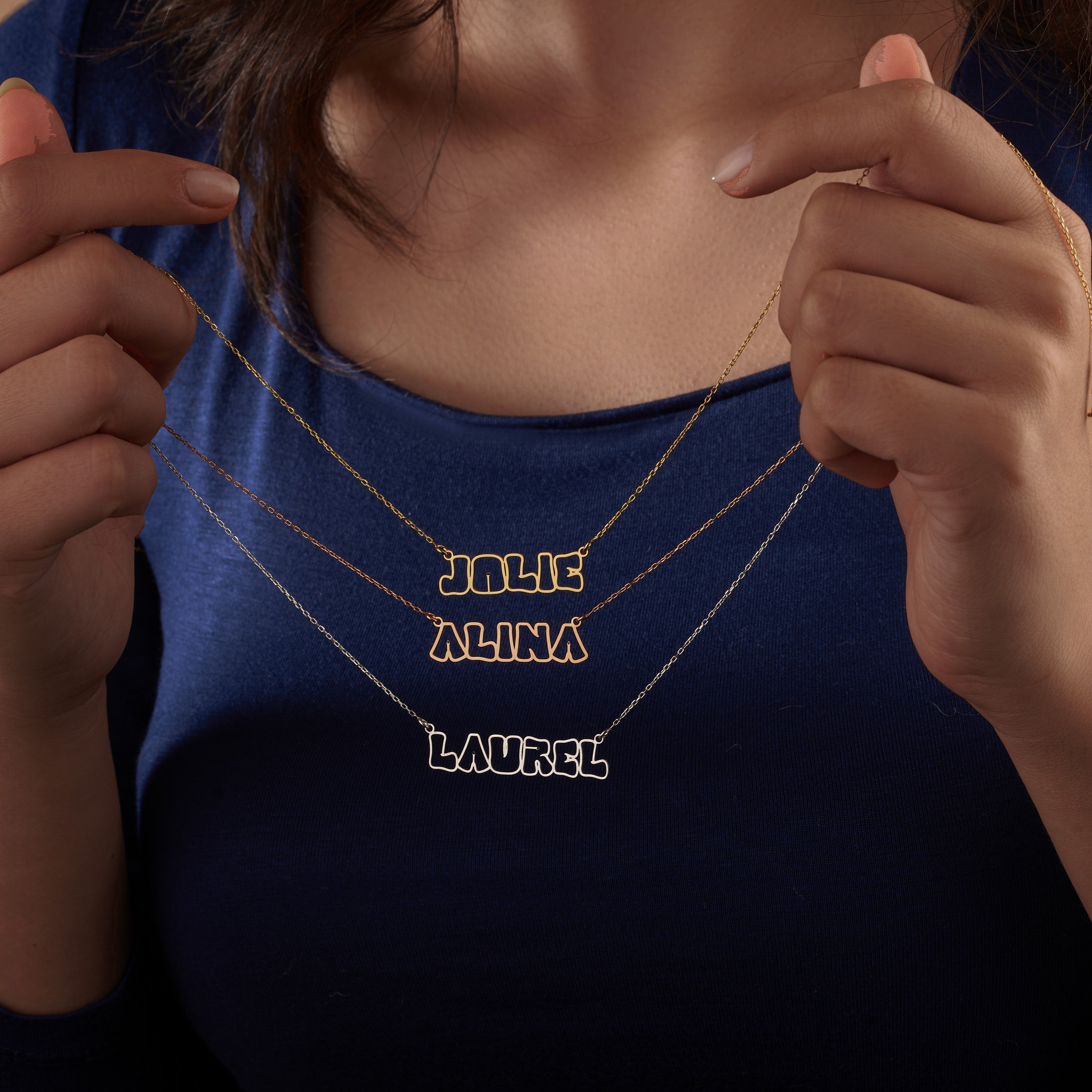 Personalized Name Necklace, 14K Gold Plated Name Necklace