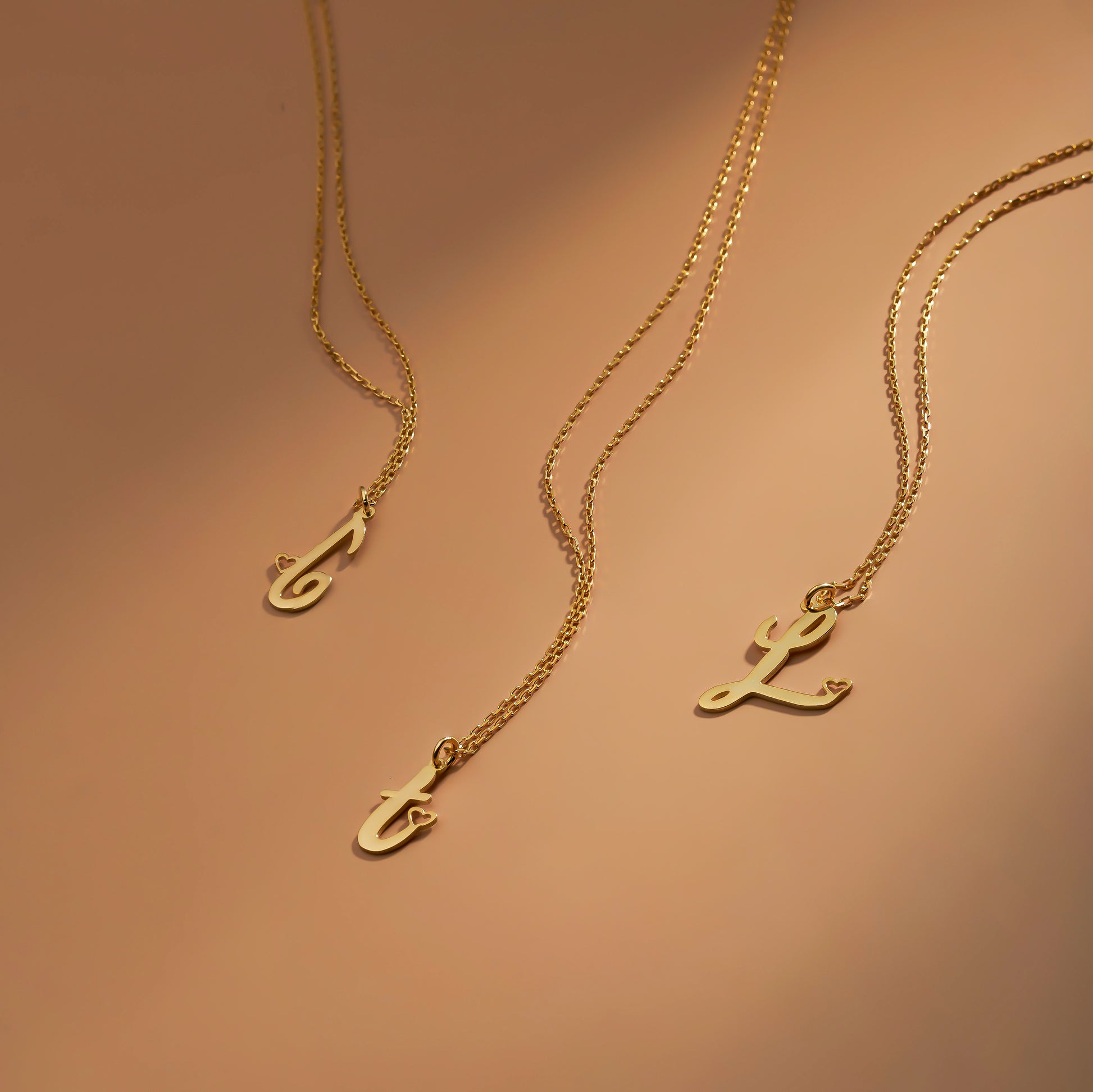 Gold initial Necklace With Tiny Heart Custom Letter Necklaces