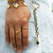 18K Gold PVD Stainless Steel Four Leaf Clover Symbol Ring / ZRJ0002