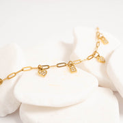 18K Gold PVD Stainless Steel Heart & Lock Charm Bracelet / BRJ1011