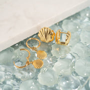 18K Gold Stainless Steel Shell Pendant Huggie Earrings / ERJ0072