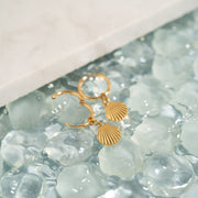 18K Gold Stainless Steel Shell Pendant Huggie Earrings / ERJ0072