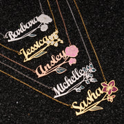 Personalized Birth Flower Name Necklace,Custom Name Necklace