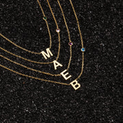 Custom Birthstone Initial Necklace, Personalized Letter Necklace