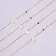 Custom Birthstone Initial Necklace, Personalized Letter Necklace