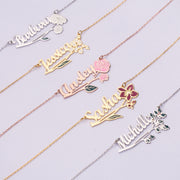 Personalized Birth Flower Name Necklace,Custom Name Necklace