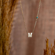 Custom Birthstone Initial Necklace, Personalized Letter Necklace