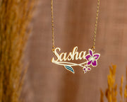 Personalized Birth Flower Name Necklace,Custom Name Necklace