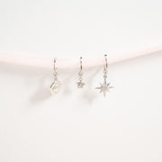 18K Gold PVD Huggie with Compass Charm with CZ Stone Earrings / ERJ0051