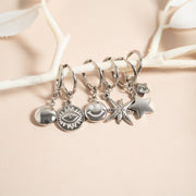 18K Gold PVD Huggie with Compass Charm with CZ Stone Earrings / ERJ0051