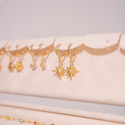 18K Gold PVD Huggie with Compass Charm with CZ Stone Earrings / ERJ0051