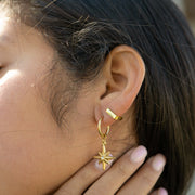 18K Gold PVD Huggie with Compass Charm with CZ Stone Earrings / ERJ0051