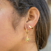 18K Gold PVD Huggie with Compass Charm with CZ Stone Earrings / ERJ0051