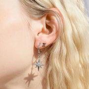 18K Gold PVD Huggie with Compass Charm with CZ Stone Earrings / ERJ0051