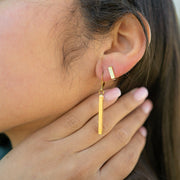 18K Gold PVD Stainless Steel Dangle Vertical Drop Bar Earrings / ERJ0061