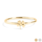 18K Gold PVD Stainless Steel Four Leaf Clover Symbol Ring / ZRJ0002