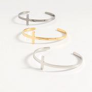 18K Gold PVD Stainless Steel Philippians 4:13 Cross Cuff Bracelet / BRJ1002