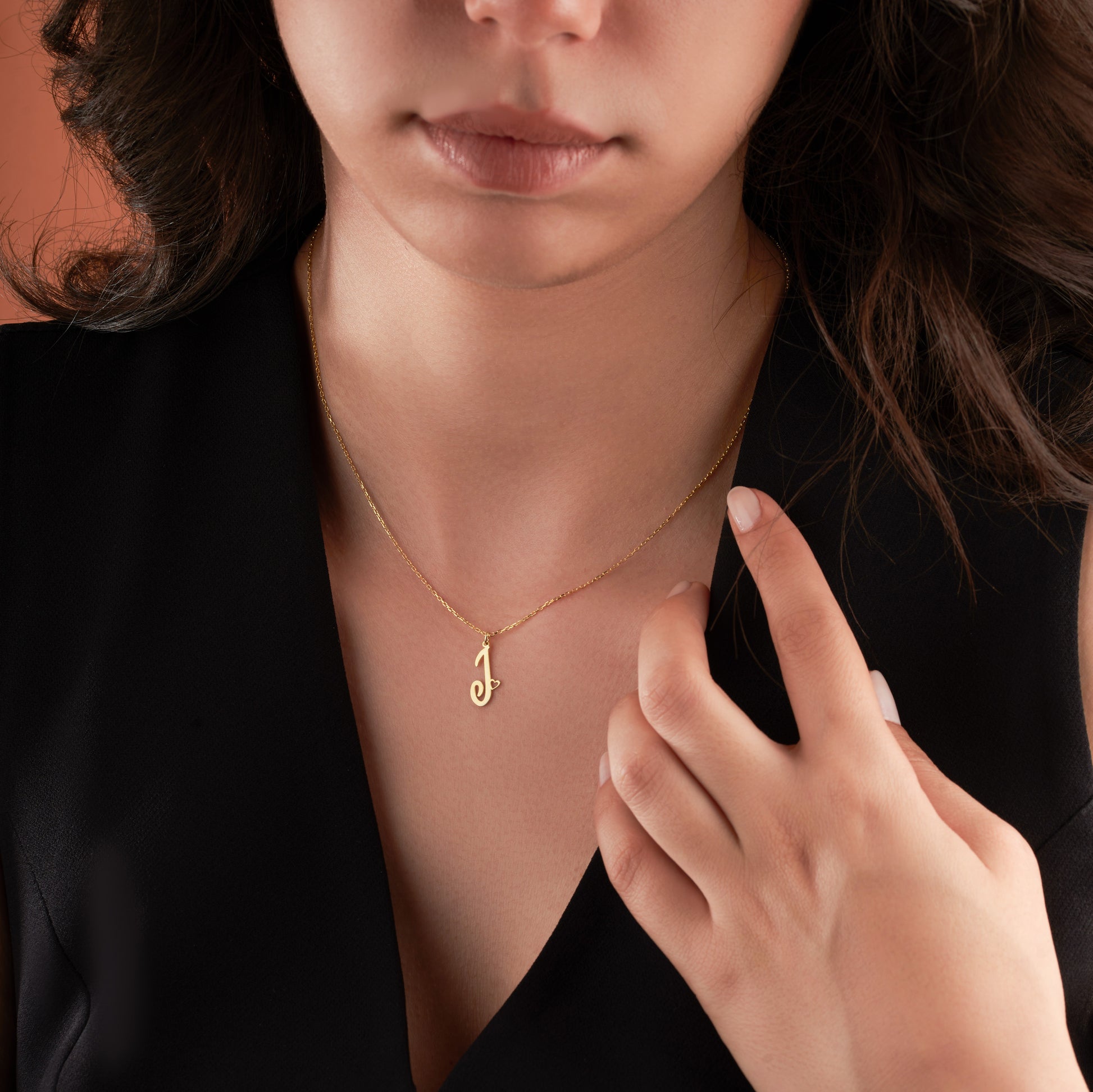 Gold initial Necklace With Tiny Heart Custom Letter Necklaces