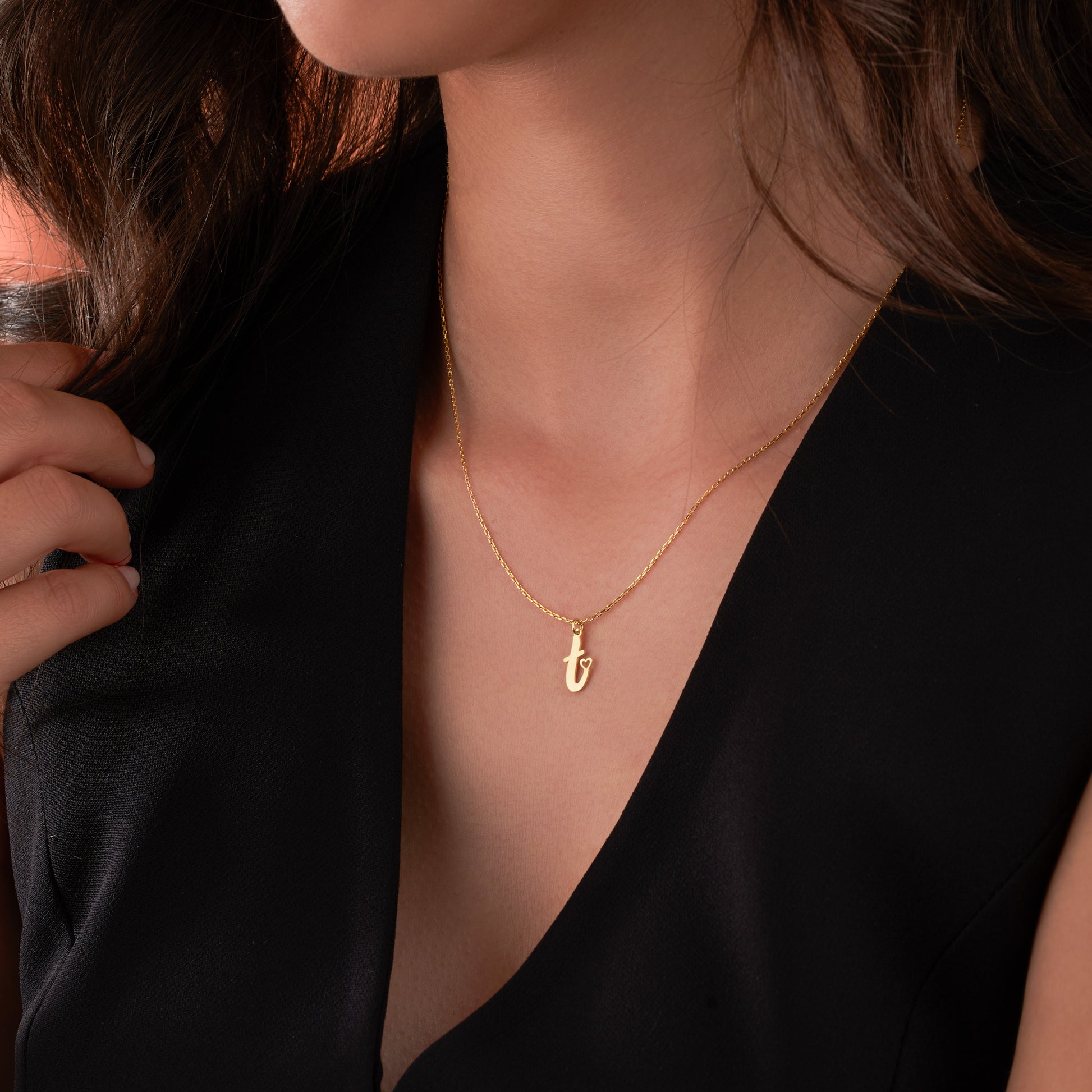 Gold initial Necklace With Tiny Heart Custom Letter Necklaces