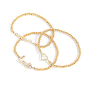 18K Gold PVD Stainless Steel Stone Love Metal Beaded Stretch Bracelet / BRJ1014